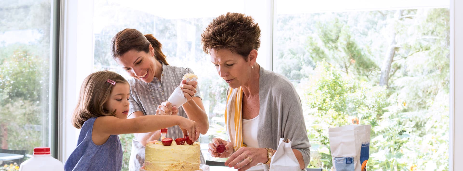 Family baking a cake